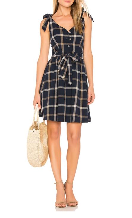 J.O.A. Los Angeles Dresses & Skirts - Revolve J.O.A. Tie Shoulder Plaid Mini Dress Navy Blue Preppy casual retail $95